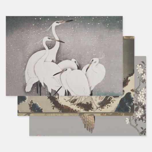 Japanisch Egrets Koson Cranes Winter Snow Geschenkpapier Set (Set)