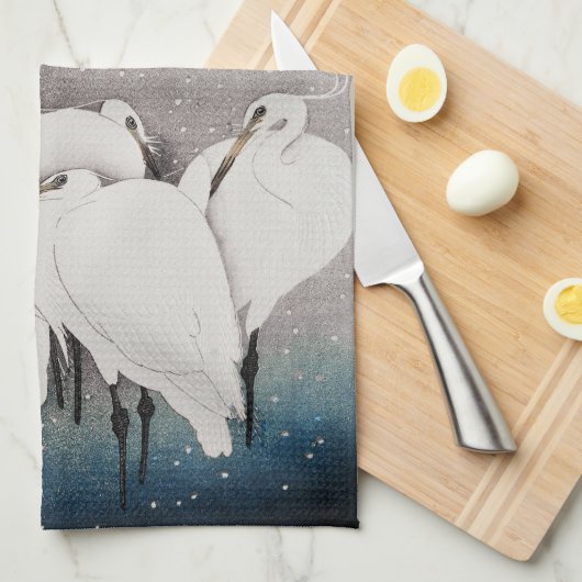 Japanisch Egrets Koson Cranes Winter Snow Geschirrtuch (Viertel Falte)