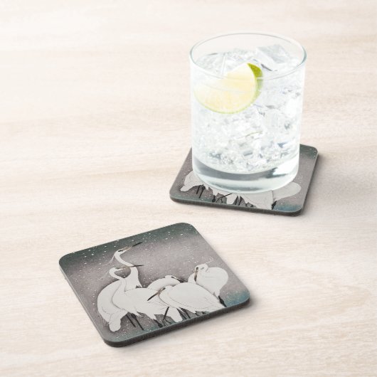 Japanisch Egrets Koson Cranes Winter Snow Getränkeuntersetzer (Rechte Seite)