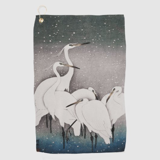 Japanisch Egrets Koson Cranes Winter Snow Golfhandtuch (Vorderseite)