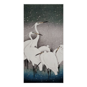 Japanisch Egrets Koson Cranes Winter Snow Poster