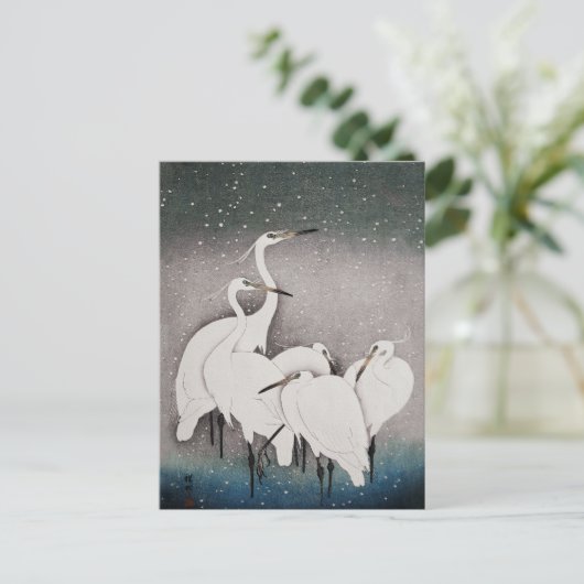 Japanisch Egrets Koson Cranes Winter Snow Postkarte (Stehend Vorderseite)