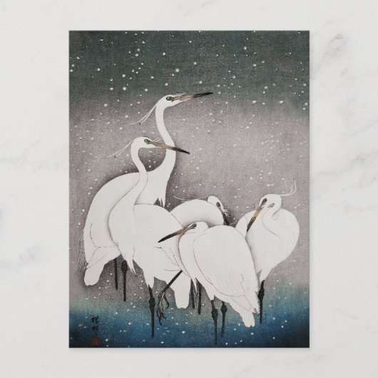 Japanisch Egrets Koson Cranes Winter Snow Postkarte (Vorderseite)
