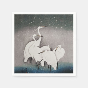 Japanisch Egrets Koson Cranes Winter Snow Serviette