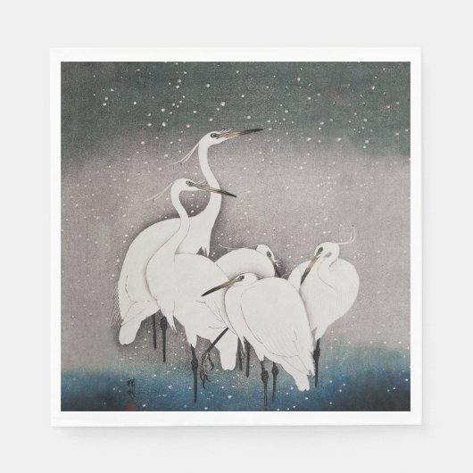 Japanisch Egrets Koson Cranes Winter Snow Serviette (Vorderseite)