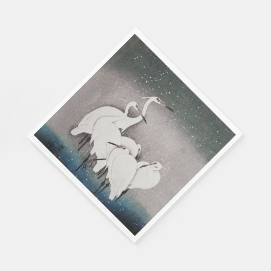 Japanisch Egrets Koson Cranes Winter Snow Serviette (Ecke)