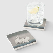 Japanisch Egrets Koson Cranes Winter Snow Steinuntersetzer (Seitenansicht)