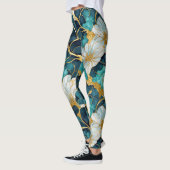 Japanisch Floral Aquamarin Blue Gold Leggings (Links)