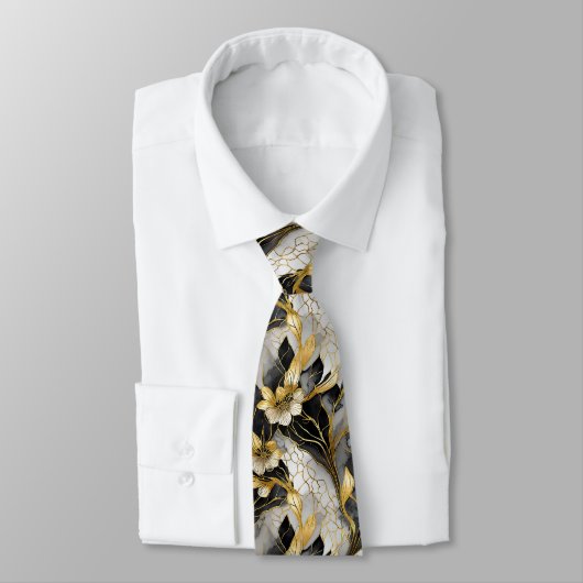 Japanisch Floral Black Gold Krawatte (Gebunden)