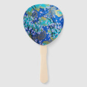 Japanisch Floral Cherry Blossom Gold Blue Fächer (Vorderseite)