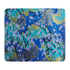 Japanisch Floral Cherry Blossom Gold Blue Schneidebrett