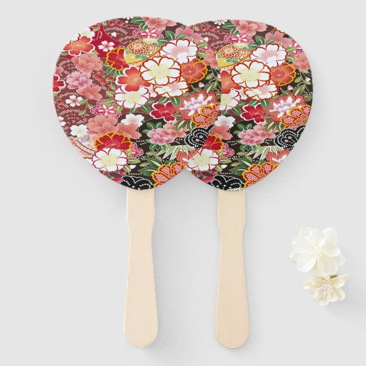 Japanisch Floral Cherry Blossom White Red Fächer (Vorne und Hinten)