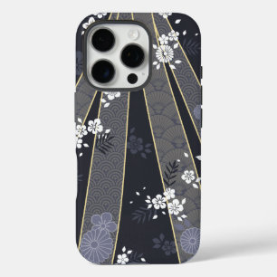 Japanisch Floral Kimono Muster Denim iPhone 16 Pro Hülle