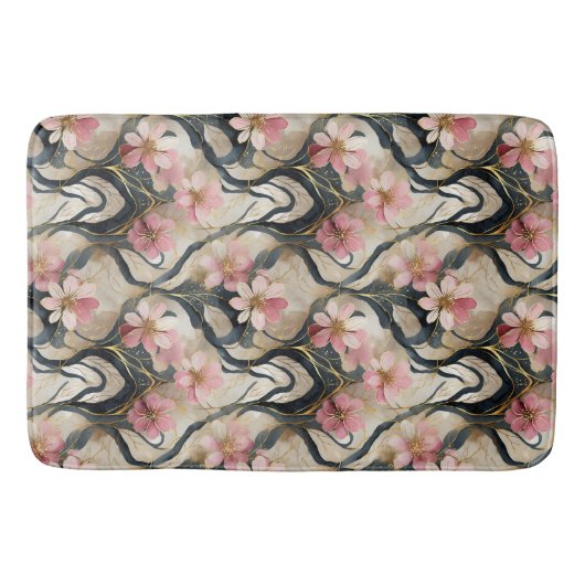 Japanisch Floral Pink Gold Badematte (Vorderseite)