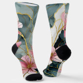 Japanisch Floral Pink Gold Socken (Gewinkelt)