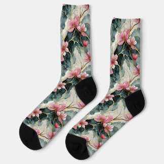 Japanisch Floral Pink Gold Socken