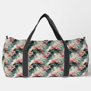 Japanisch, floral, rosa mit Gold Duffle Bag