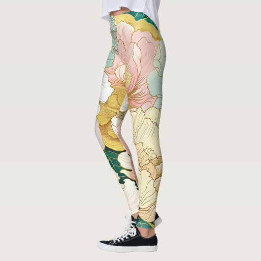 Japanisch Floral Turquoise Gold Leggings (Links)