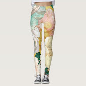 Japanisch Floral Turquoise Gold Leggings (Vorderseite)