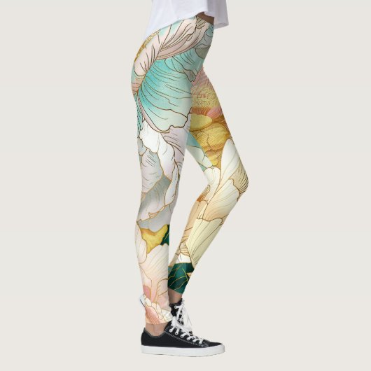 Japanisch Floral Turquoise Gold Leggings (Rechts)