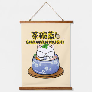 Japanisch Food Chawanmushi Cat Wandteppich Mit Holzrahmen