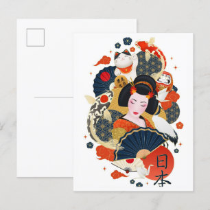 Japanisch Geisha Art Illustration Travel Postkarte