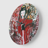 Japanisch Geisha in einem roten Kleid, Japanisch Große Wanduhr (Winkel)