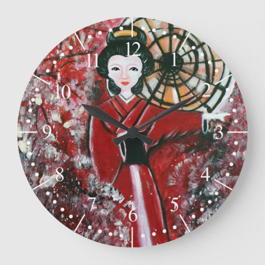 Japanisch Geisha in einem roten Kleid, Japanisch Große Wanduhr (Vorderseite)