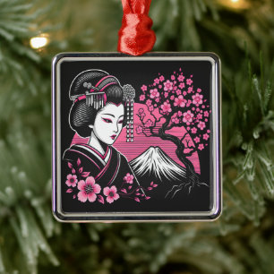 Japanisch Geisha Mount Fuji Japanisch Cherry Bloss Ornament Aus Metall