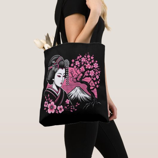 Japanisch Geisha Mount Fuji Japanisch Cherry Bloss Tasche (Von Nahem)