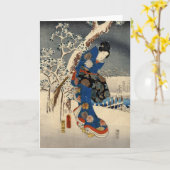 Japanisch Geisya in Snow, Toyokuni, Ukiyo-e Karte (Gelbe Blume)