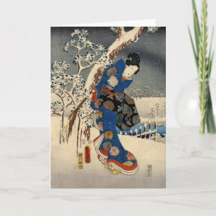 Japanisch Geisya in Snow, Toyokuni, Ukiyo-e Karte