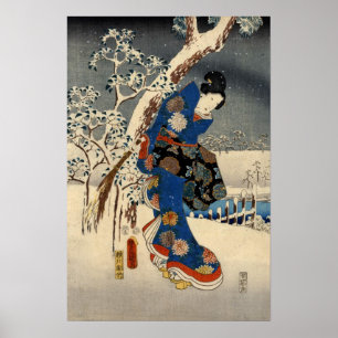 Japanisch Geisya in Snow, Toyokuni, Ukiyo-e Poster