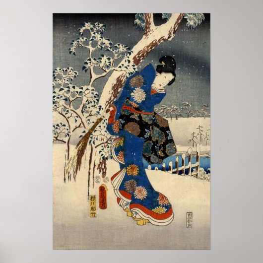 Japanisch Geisya in Snow, Toyokuni, Ukiyo-e Poster (Vorne)
