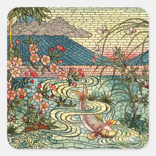 Japanisch gestanztes Glas Quadratischer Aufkleber (Vorderseite)