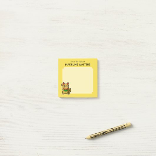 Japanisch Golden Lucky Cat Personalisiert Post-it Klebezettel (Auf Schreibtisch)