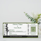 Japanisch Green Hi Boarding Pass Einladung Hochzei (Stehend Vorderseite)