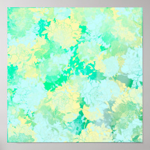 Japanisch grün, Blume Muster Poster