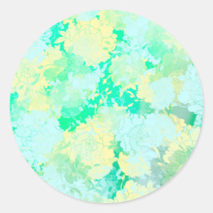 Japanisch grün, Blume Muster Runder Aufkleber