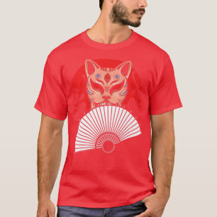 Japanisch Hand Fan Cat Geisha Samurai Ninja Shinob T-Shirt