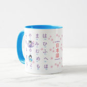 Japanisch Hiragana Kokeshi Doll und Sakura Tasse (Vorderseite Links)
