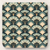 Japanisch inspiriert Aquamarin & Beige Fan Getränkeuntersetzer (Vorderseite)