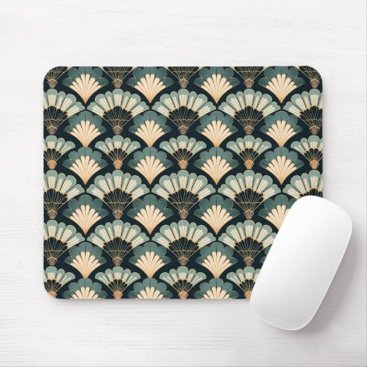 Japanisch inspiriert Aquamarin & Beige Fan Mousepad (Mit Mouse)