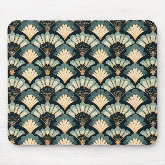 Japanisch inspiriert Aquamarin & Beige Fan Mousepad (Vorne)