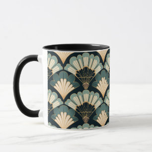 Japanisch inspiriert Aquamarin & Beige Fan Tasse