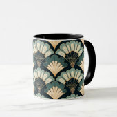 Japanisch inspiriert Aquamarin & Beige Fan Tasse (VorderseiteRechts)