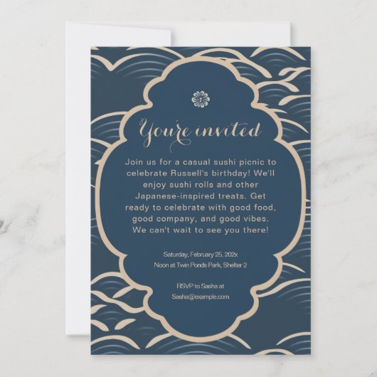 Japanisch inspiriert Blue-Wave-Party Einladung (Vorderseite)
