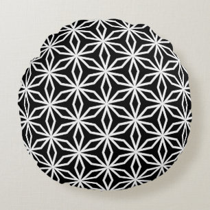 Japanisch inspirierte geometrische Schwarz-Weiß- Rundes Kissen