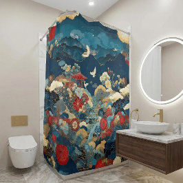 Japanisch inspirierte Luxus-Badezimmer-Blumenkunst Duschvorhang