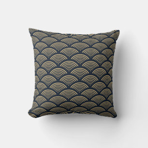 Japanisch inspiriertes Musterindigo und tan Design Kissen